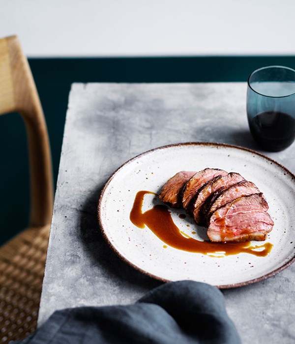 Dry-aged lamb rump with caramelised pumpkin juice