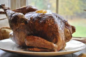 Dry-brined twin roast turkeys with herbes de Provence, fennel, and orange