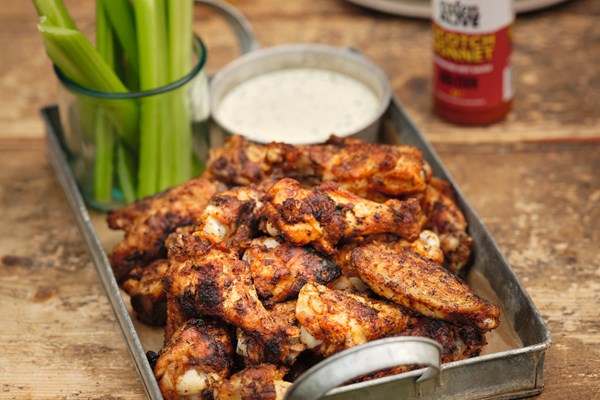 Dry-rub Buffalo chicken wings