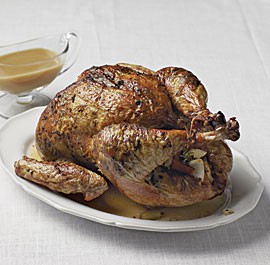Dry-rubbed roast turkey with pan gravy