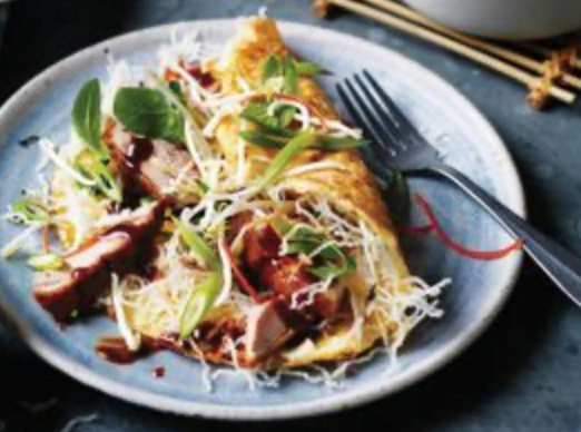 Duck and crispy noodle omelette