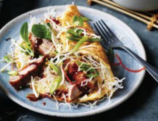 Duck and crispy noodle omelette