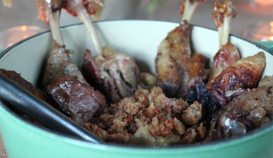 Duck and dumplings with poached eggs