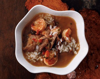 Duck and shrimp gumbo