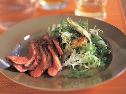 Duck breast, green bean, and artichoke salad