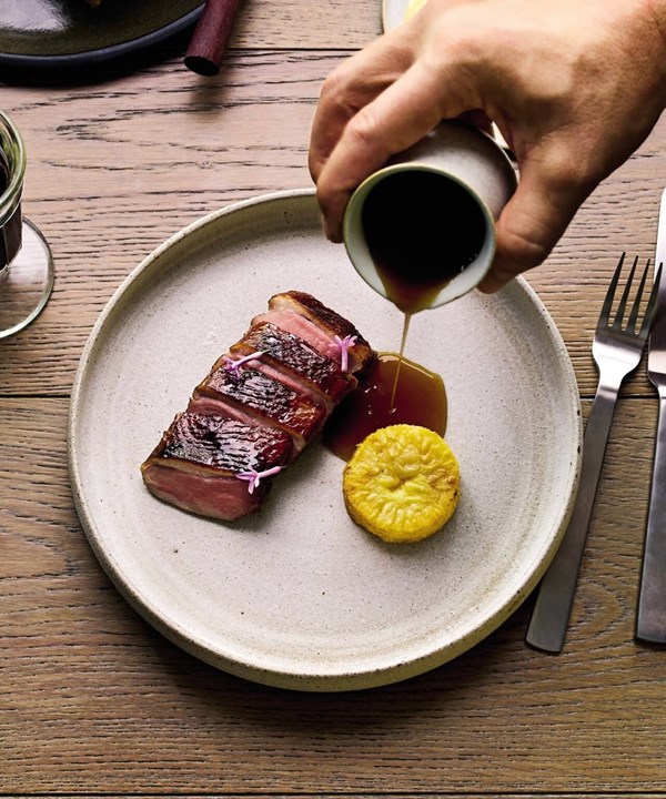 Duck breast with blackcurrant jus & celeriac fondant