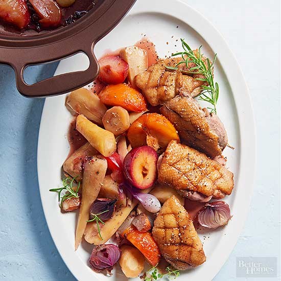 Duck breast with maple & plums