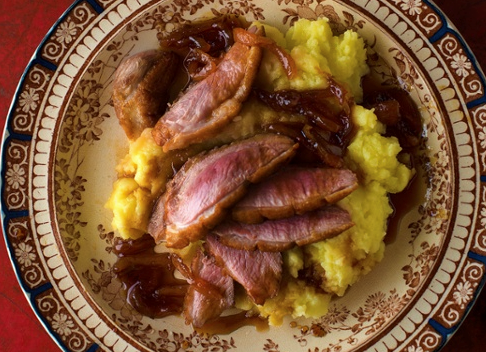 Duck breast with sherry vinegar and olive oil mashed potatoes