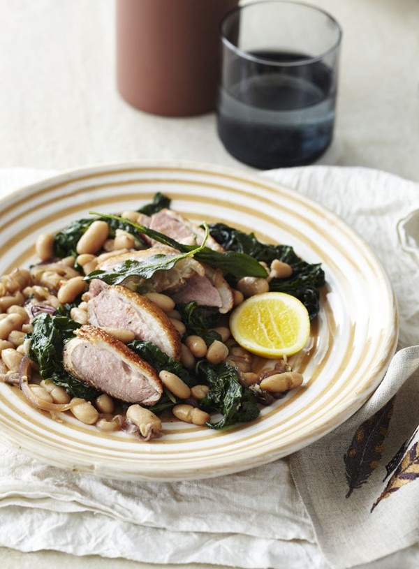 Duck breast with white beans and sage