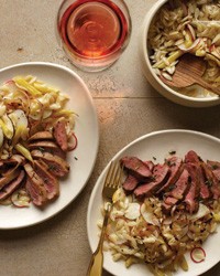 Duck breasts and orzo salad with herb-infused olive oil