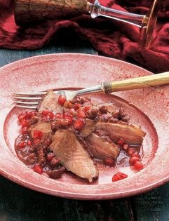 Duck breasts with a walnut and pomegranate sauce