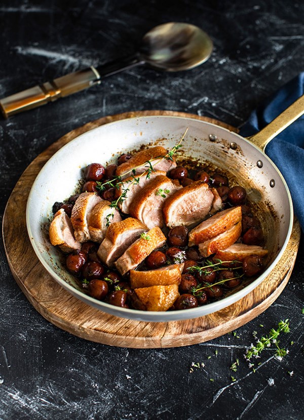 Duck breasts with balsamic spiced cherries