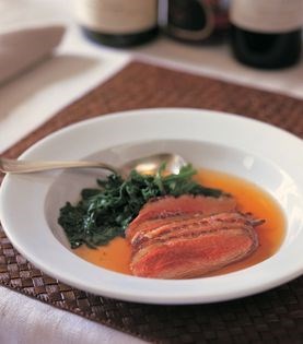 Duck breasts with smoke-scented broth