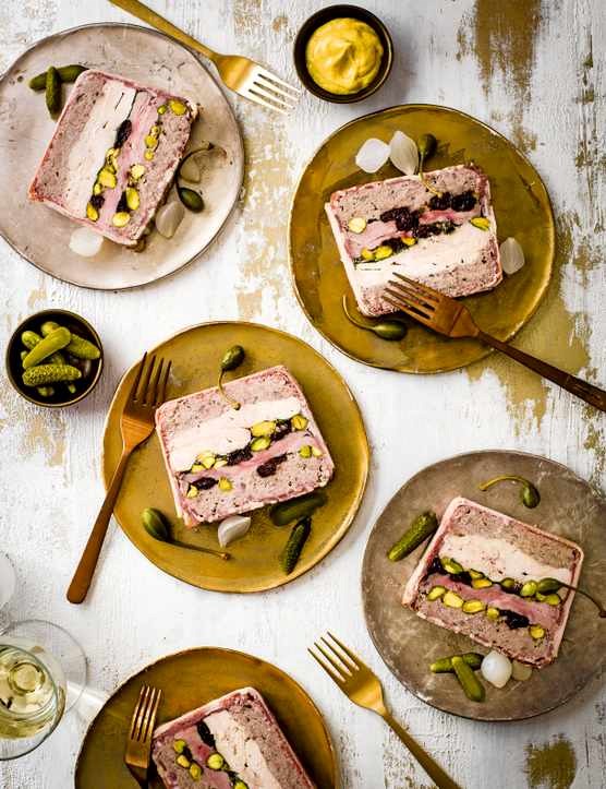 Duck, chicken and sour cherry terrine