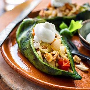 Duck chiles rellenos