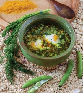 Duck eggs + fava bean braise (Baqala qataq)