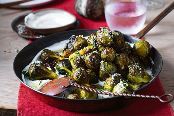 Duck-fat Brussels sprouts with lemon aioli