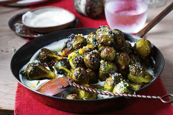 Duck-fat Brussels sprouts with lemon aioli