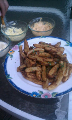 Duck fat French fries with a trio of aiolis