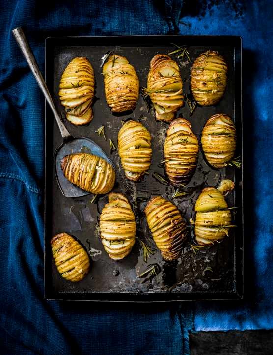 Duck fat Hasselback potatoes