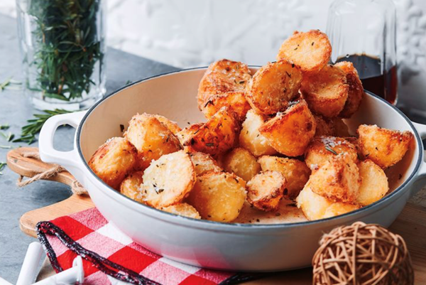 Duck-fat potatoes, rosemary salt and sherry vinegar