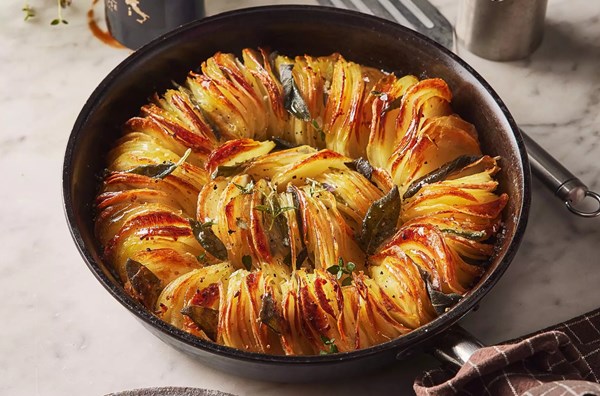 Duck fat potatoes with herbs, garlic & balsamic shallots