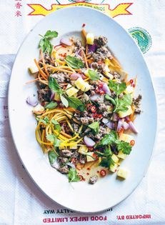 Duck larb salad with rainbow carrots and pineapple
