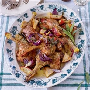 Duck legs with celeriac and apples