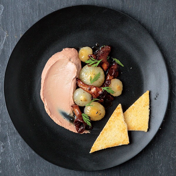 Duck liver mousse with cipolline onions and mushrooms