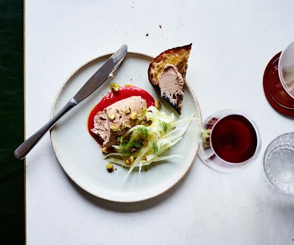 Duck liver pâté with rhubarb compote and fennel salad