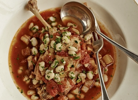 Duck, pancetta and haricot beans with gremolata