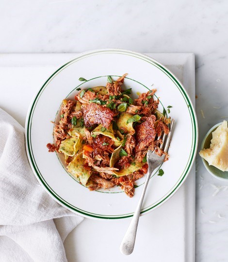Duck ragù with spinach pasta