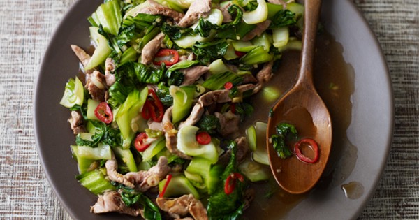Duck stir-fry with ginger and greens