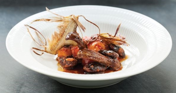 Duck tongues with beans and artichokes