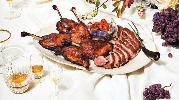 Duck two ways with clementine-fig relish