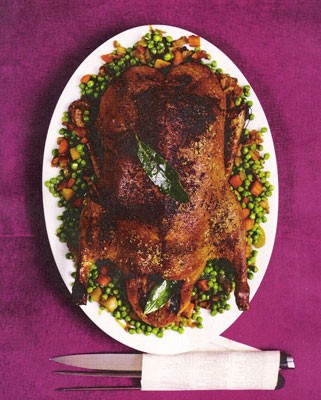 Duck with green peas
