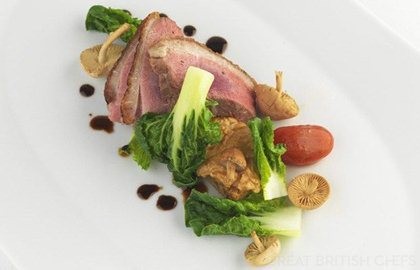 Duck with peanut and tamarind flapjack