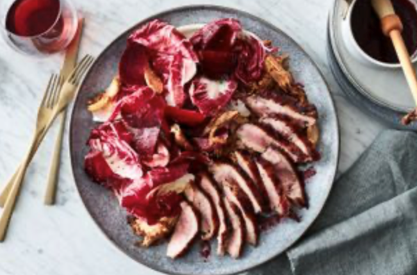 Duck with plum glaze, beetroot and radicchio