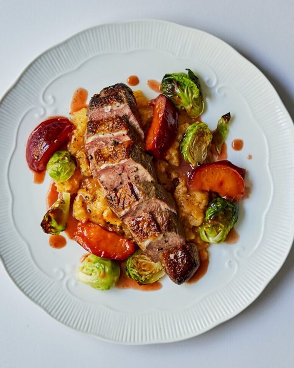 Duck with roasted plum glaze and crushed swede 