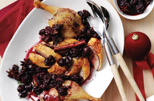 Duck with spiced cherry and bourbon sauce