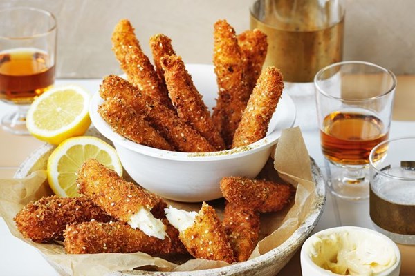 Dukkah haloumi fries with preserved lemon mayo