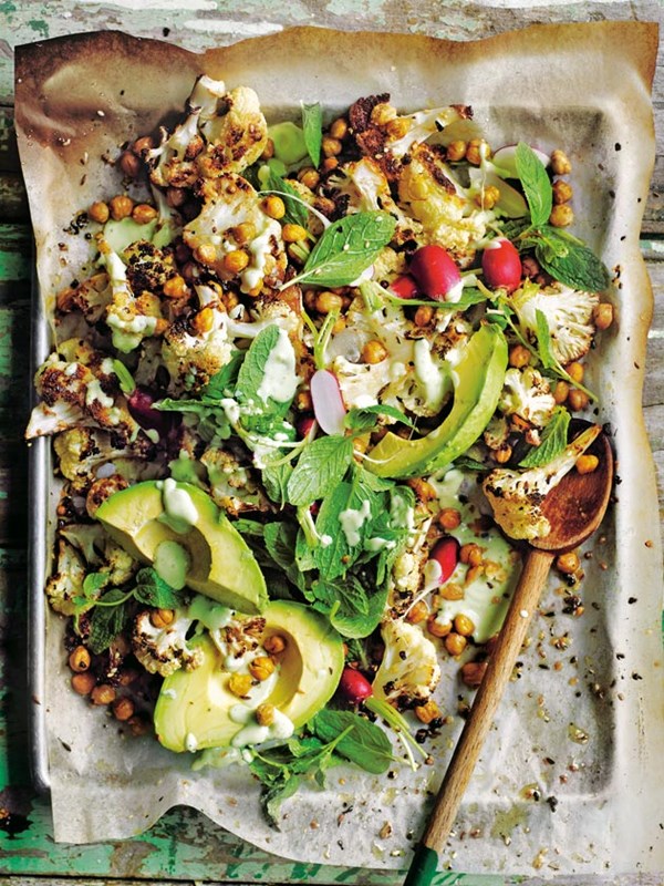 Dukkah-roasted cauliflower salad with creamy avocado dressing