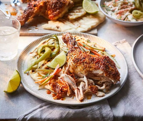 Dukkah spatchcock chicken with apple slaw