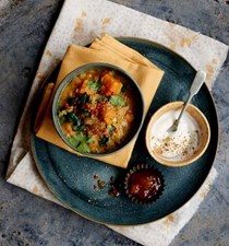 Dukkah sweet potato and spinach dhal