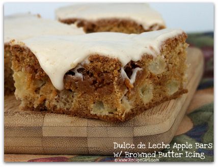 Dulce de leche apple bars with browned butter icing