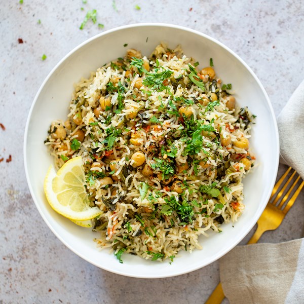 Dump & done spinach rice & chickpeas