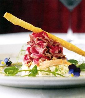 Duncombe Park roe deer carpaccio with Yoadwath Mill smoked trout, Ampleforth Abbey ‘discovery’ apple and garden fennel remoulade and baked dill grissini