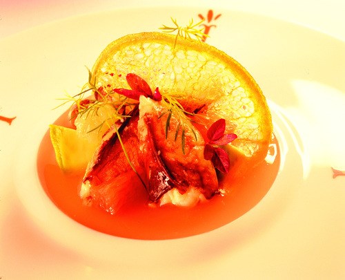Dungeness crab salad with avocado & grapefruit gelee