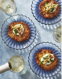 Dungeness crab-stuffed latkes with gremolata and crème fraîche