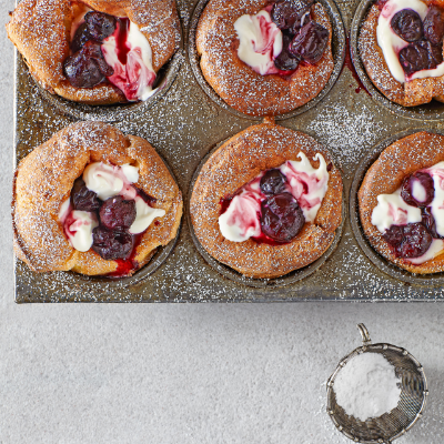 Dutch babies with cardamom cherry compote